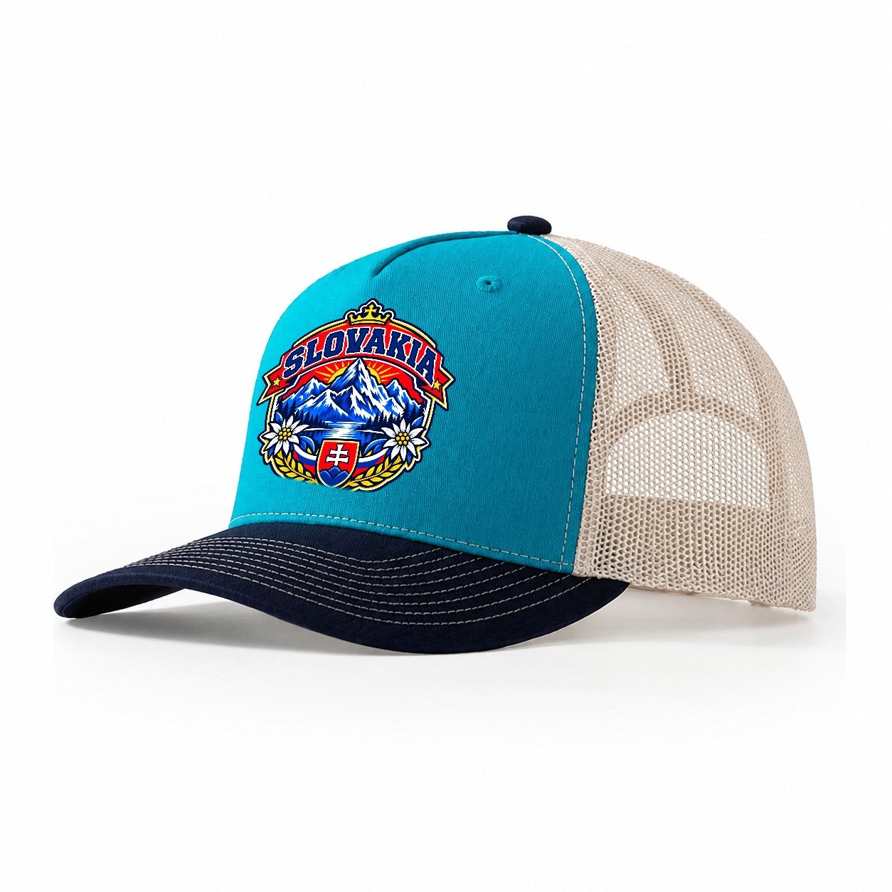 Slovakia Retro Badge Country Logos Trucker Hat – Teal Navy