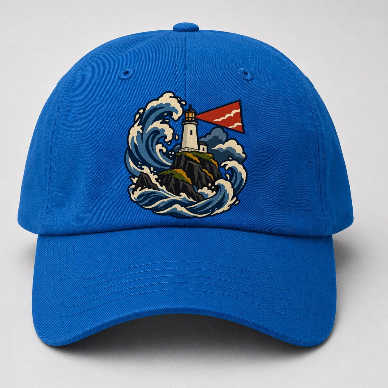 Hebridean Lighthouse And Storm Wave Uk Culture Heritage Baseball Cap – Blue