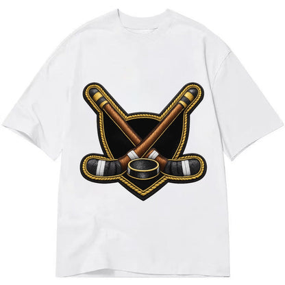 Embroidered Patch Design Hockey Crossed Sticks Ice Hockey St Classic T-shirt – White