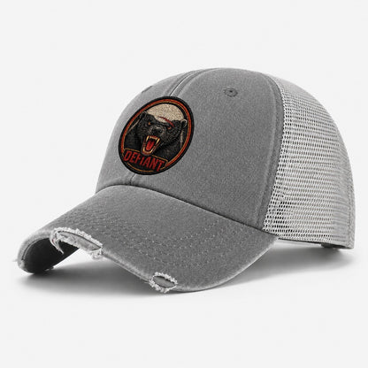 Honey Badger Defiant Badge Washed Trucker Hat – Grey