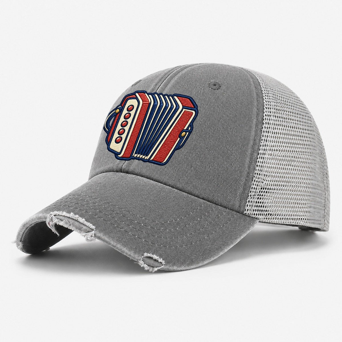 Button Accordion Tiny Solo Marks Washed Trucker Hat – Grey