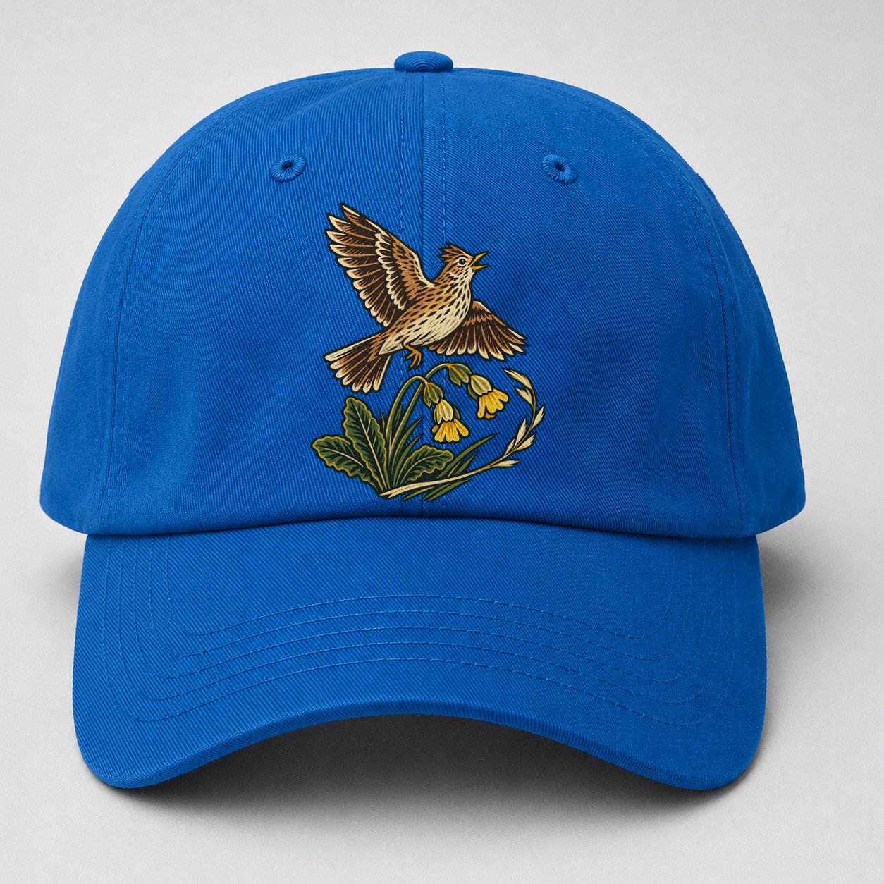 South Downs Skylark And Cowslip Uk Culture Heritage Baseball Cap – Blue
