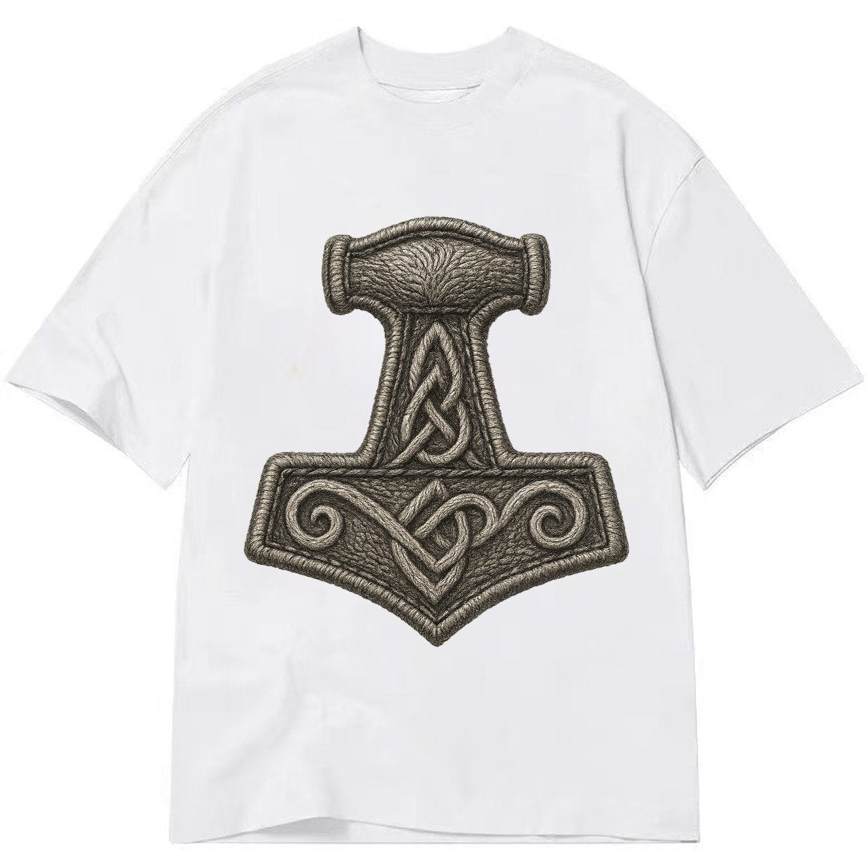 Mjolnir Thors Hammer Silver Thread Norse Protection Classic T-shirt – White