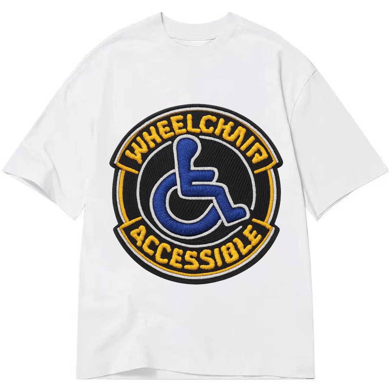 Embroidered Patch Design Wheelchair Accessible Accessibility Classic T-shirt – White