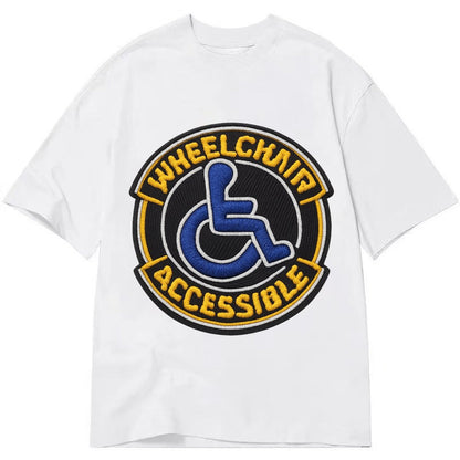 Embroidered Patch Design Wheelchair Accessible Accessibility Classic T-shirt – White