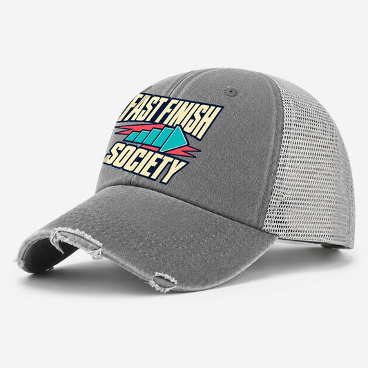 Fast Finish Society 90S Running Clubs Washed Trucker Hat – Grey