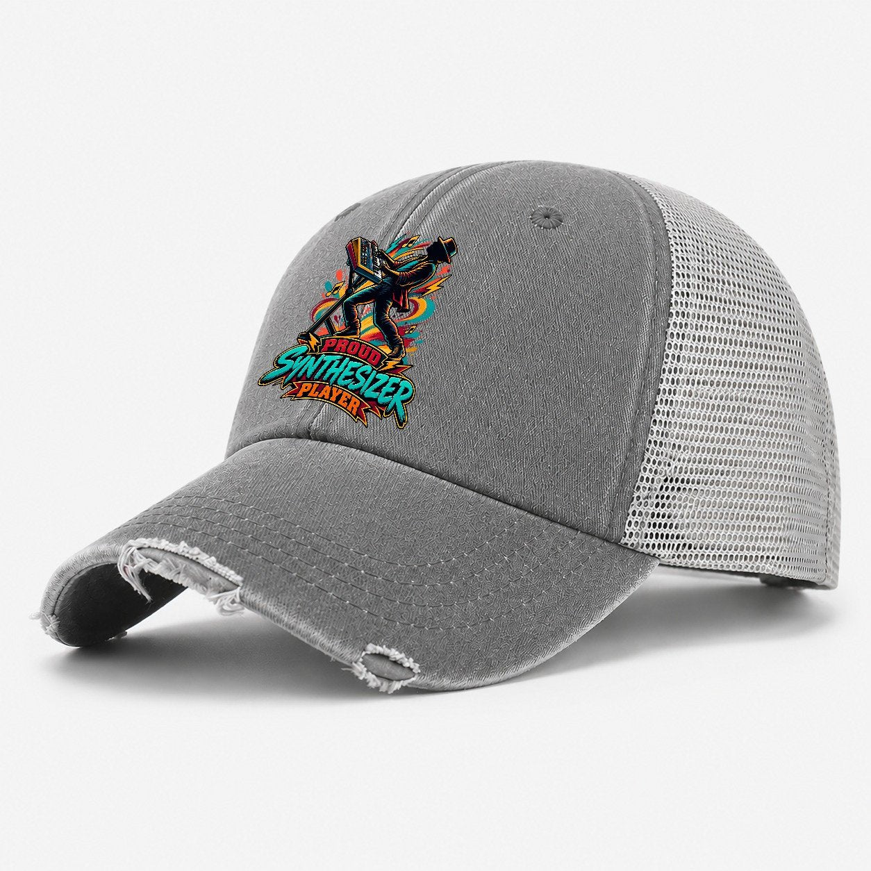 Proud Synthesizer Player Music Instruments Washed Trucker Hat – Grey