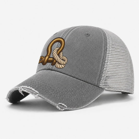 Bow Shackle And Coiled Rope Off Roading And Overlanding Washed Trucker Hat – Grey