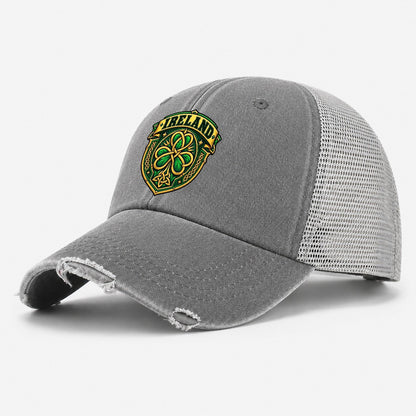Ireland Retro Badge Country Logos Washed Trucker Hat – Grey
