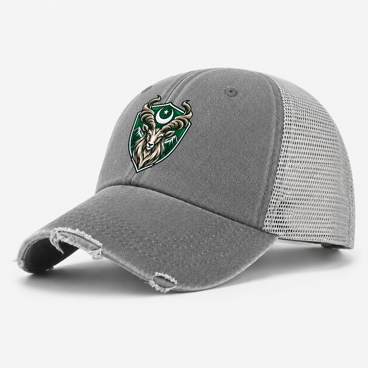 Pakistan Minimal Emblem Country Logos Washed Trucker Hat – Grey
