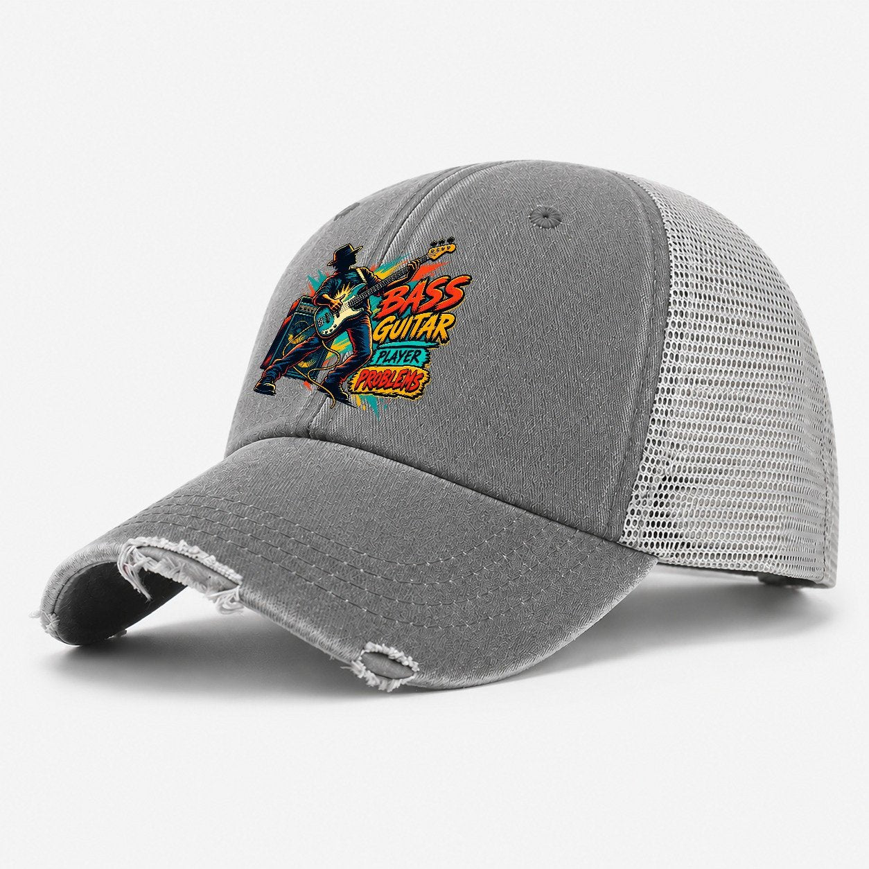 Bass Guitar Player Problems Music Instruments Washed Trucker Hat – Grey