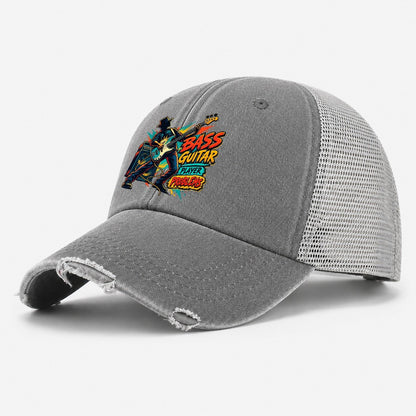 Bass Guitar Player Problems Music Instruments Washed Trucker Hat – Grey