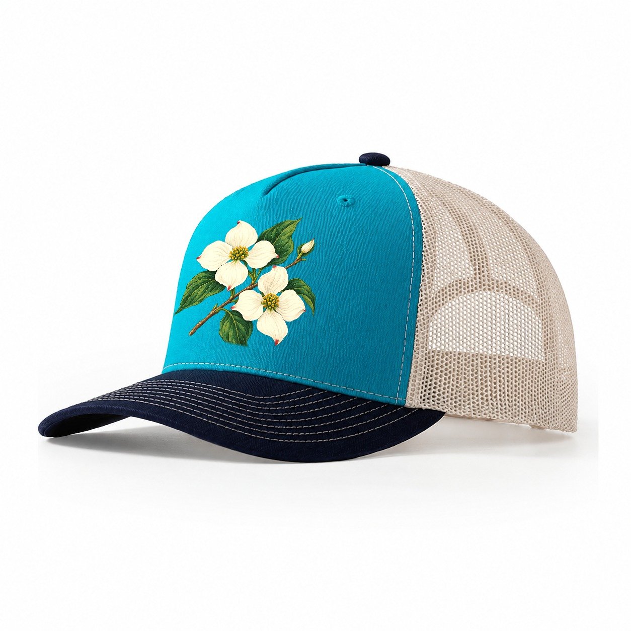 British Columbia Pacific Dogwood Bloom Canada Cultural Icons Trucker Hat – Teal Navy
