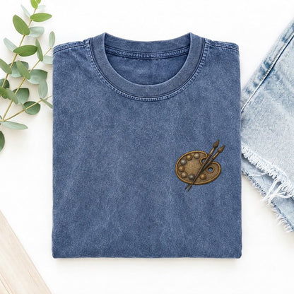Artist Palette Left Chest Vintage T-shirt – Washed Blue