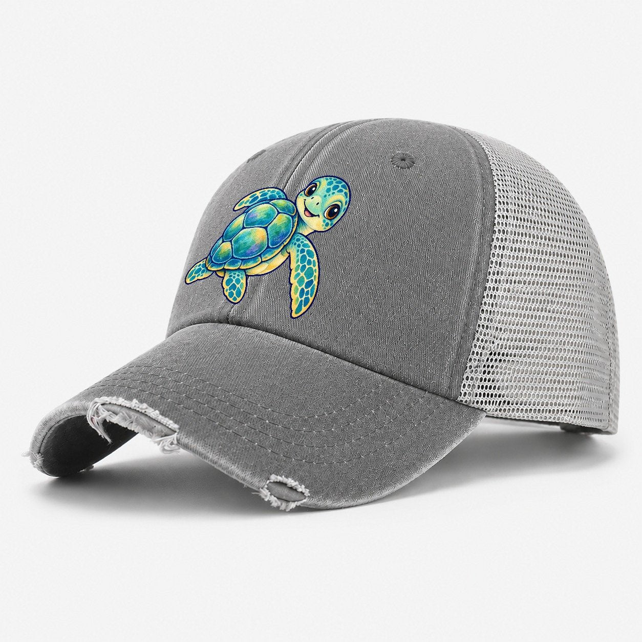 Sea Turtle Shell Turn Sea Sprite Washed Trucker Hat – Grey