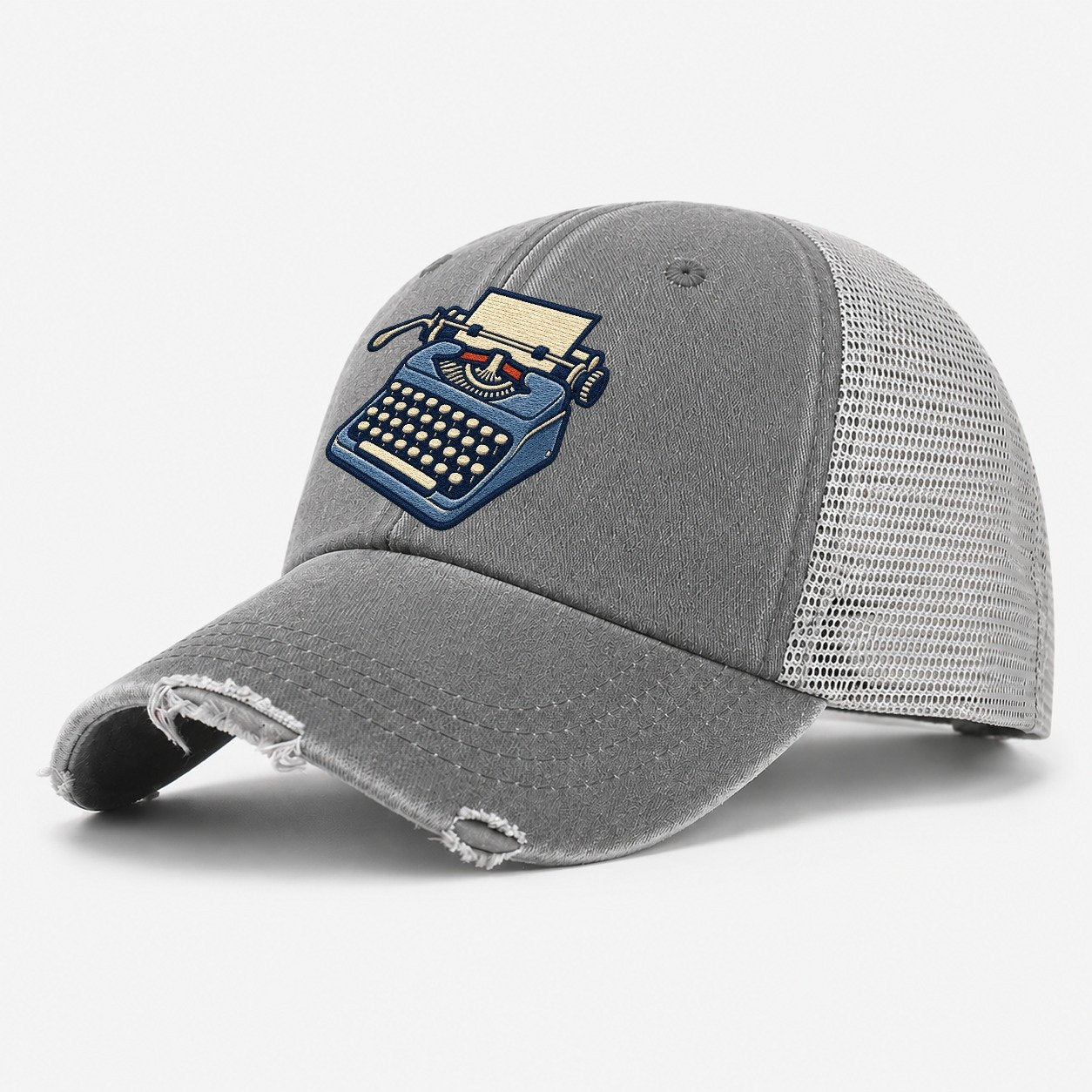 Manual Typewriter Tiny Solo Marks Washed Trucker Hat – Grey