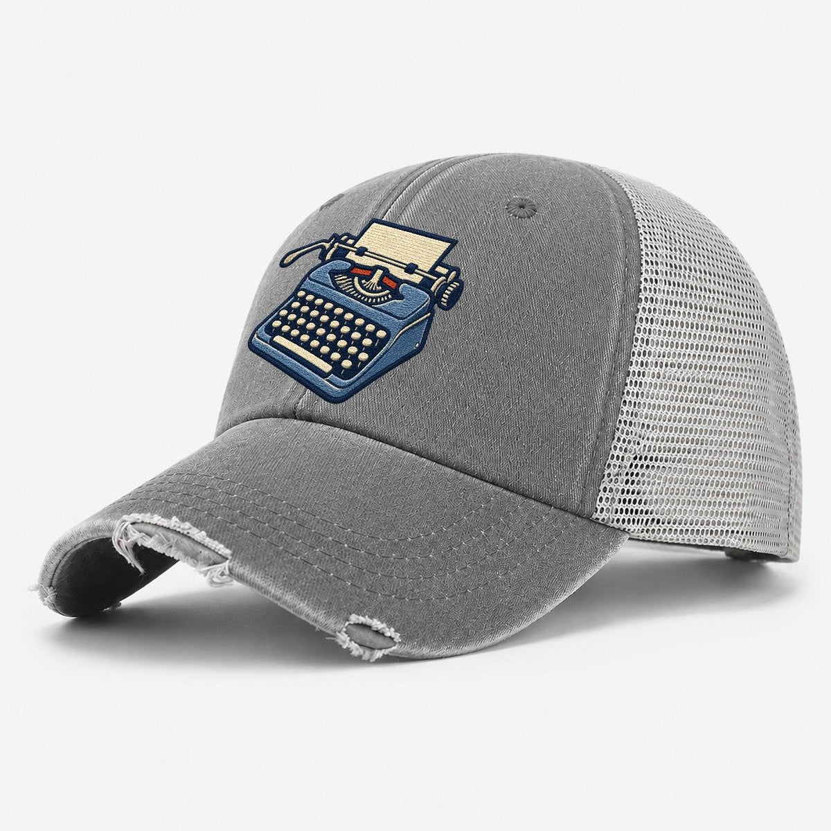Manual Typewriter Tiny Solo Marks Washed Trucker Hat – Grey