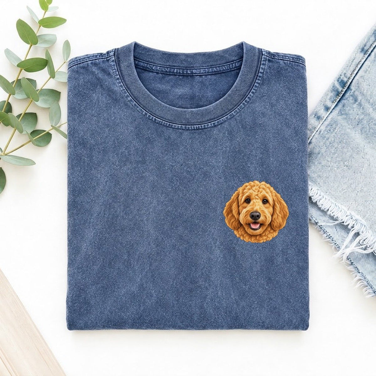 Goldendoodle Left Chest Vintage T-shirt – Washed Blue