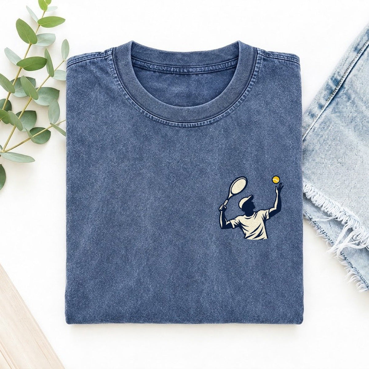 Tennis Serve Left Chest Vintage T-shirt – Washed Blue