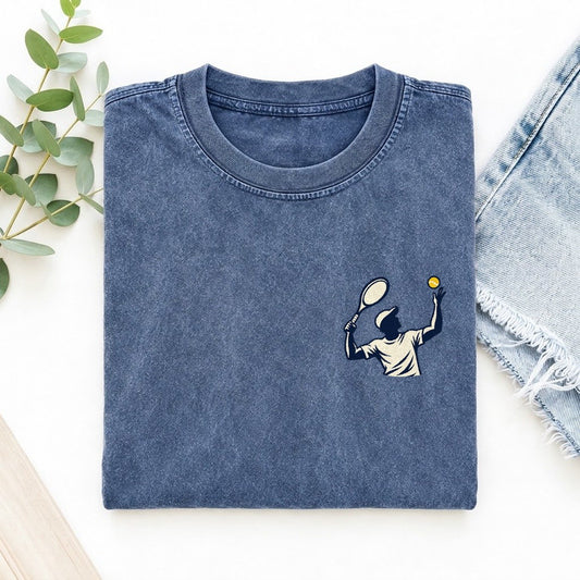 Tennis Serve Left Chest Vintage T-shirt – Washed Blue