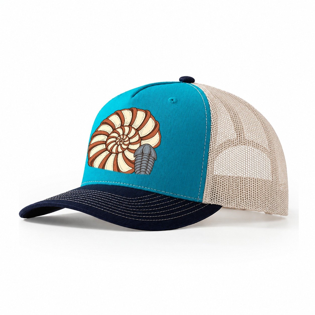 Ammonite Specimen Plate Rocks And Minerals Trucker Hat – Teal Navy