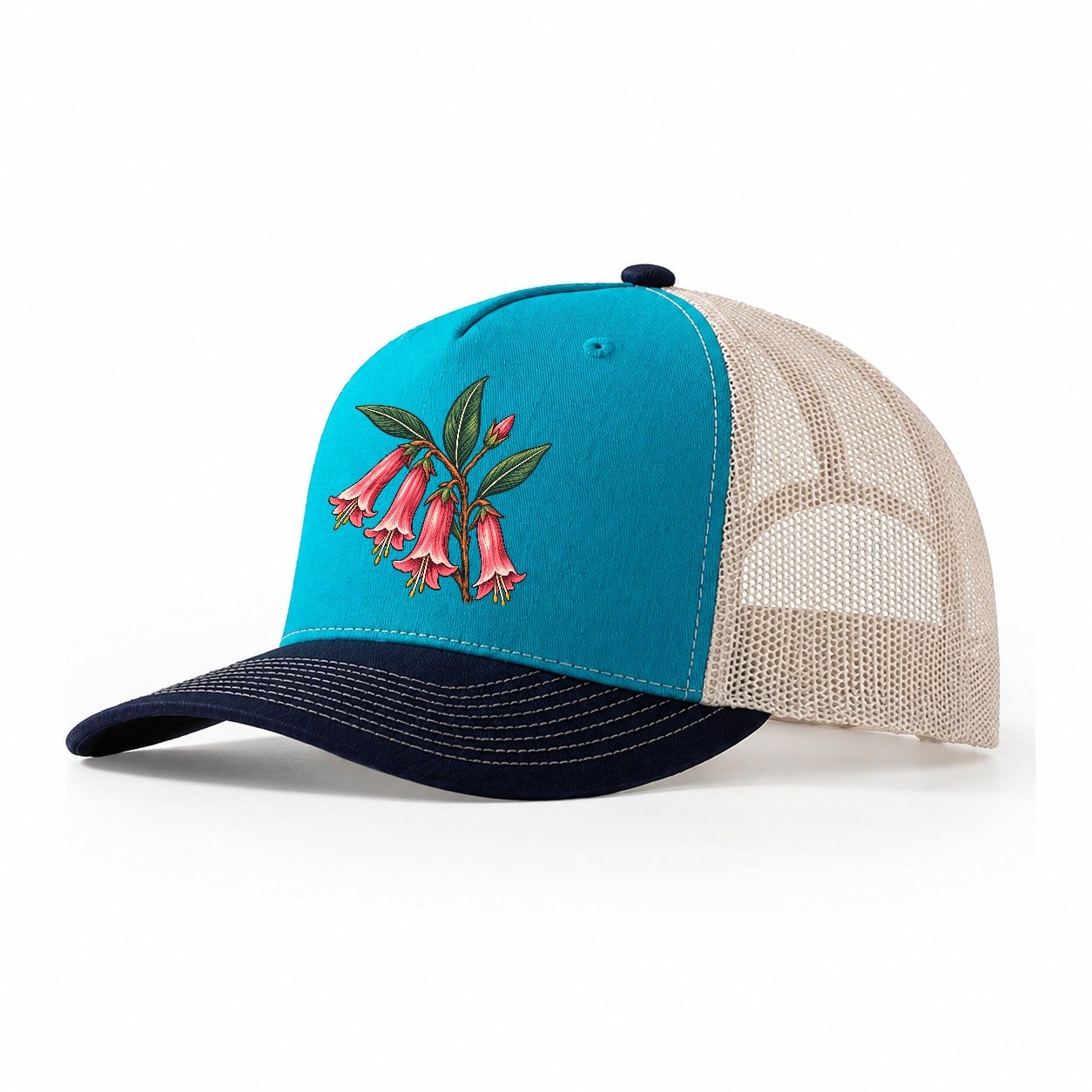 Victoria Common Pink Heath Australia Cultural Icons Trucker Hat – Teal Navy