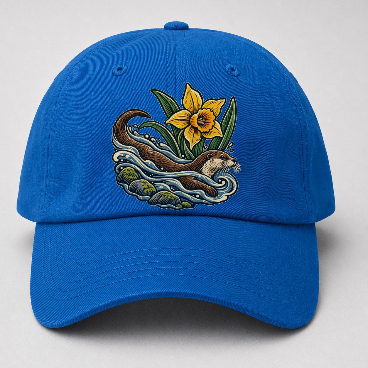 Welsh Otter And Daffodil Stream Uk Culture Heritage Baseball Cap – Blue