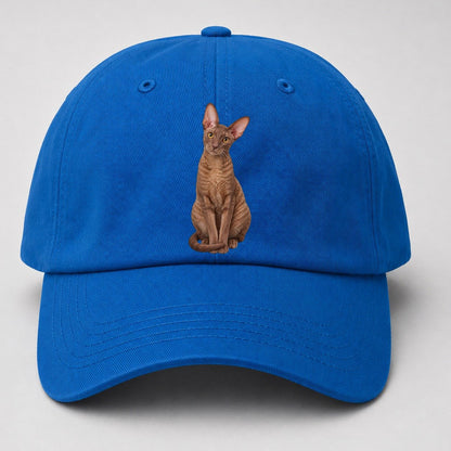 Cornish Rex Seated Portrait Realistic Cat Portrait Baseball Cap – Blue