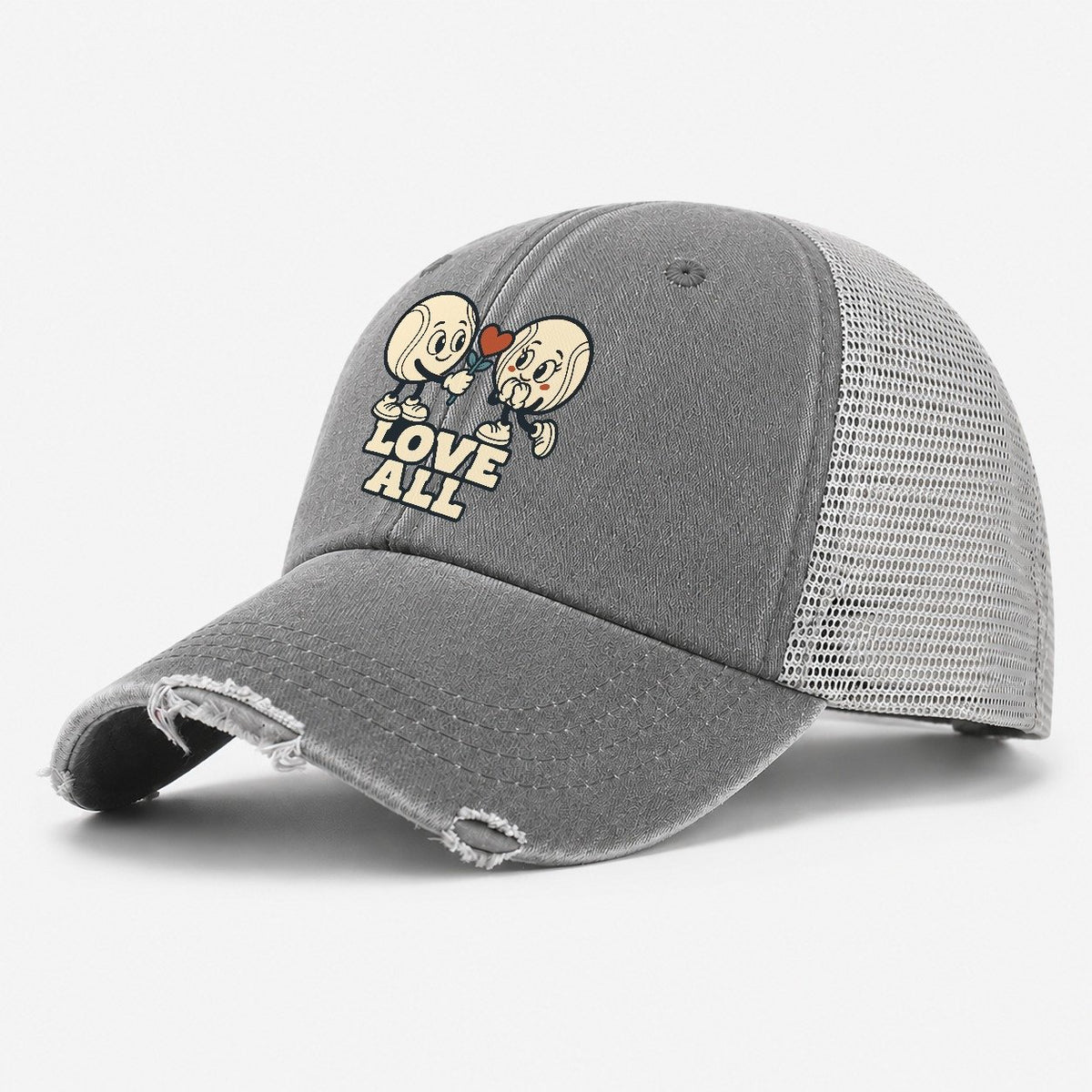 Love All Familiar Punchlines Washed Trucker Hat – Grey