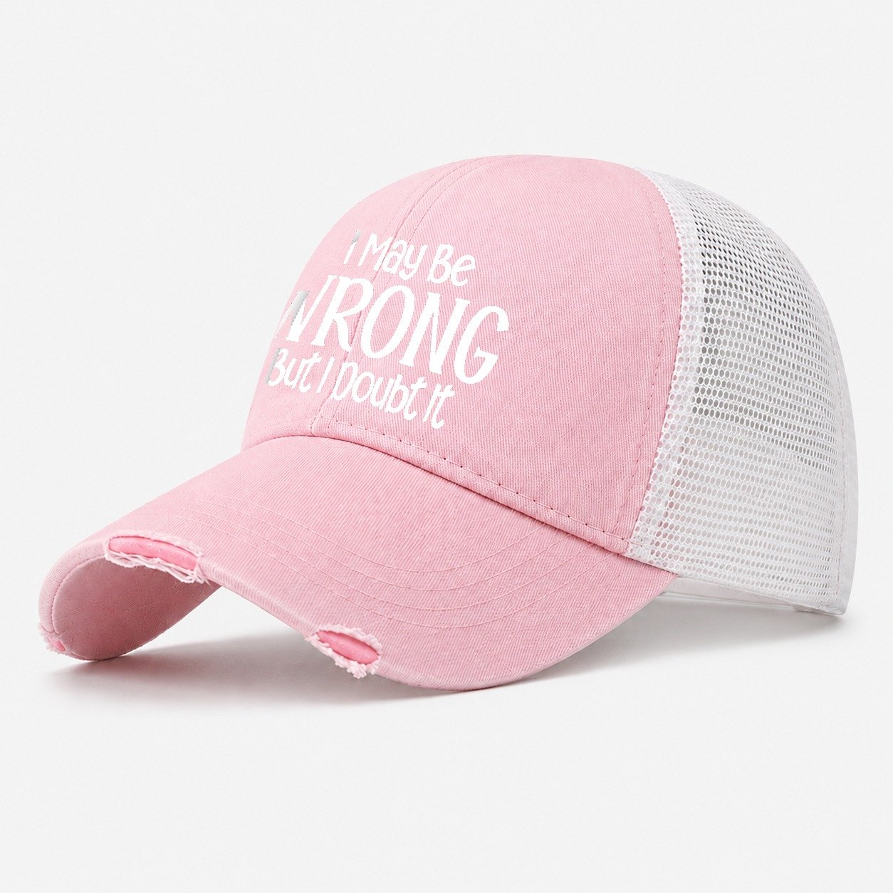I May Be Wrong But Design Washed Trucker Hat – Light Pink