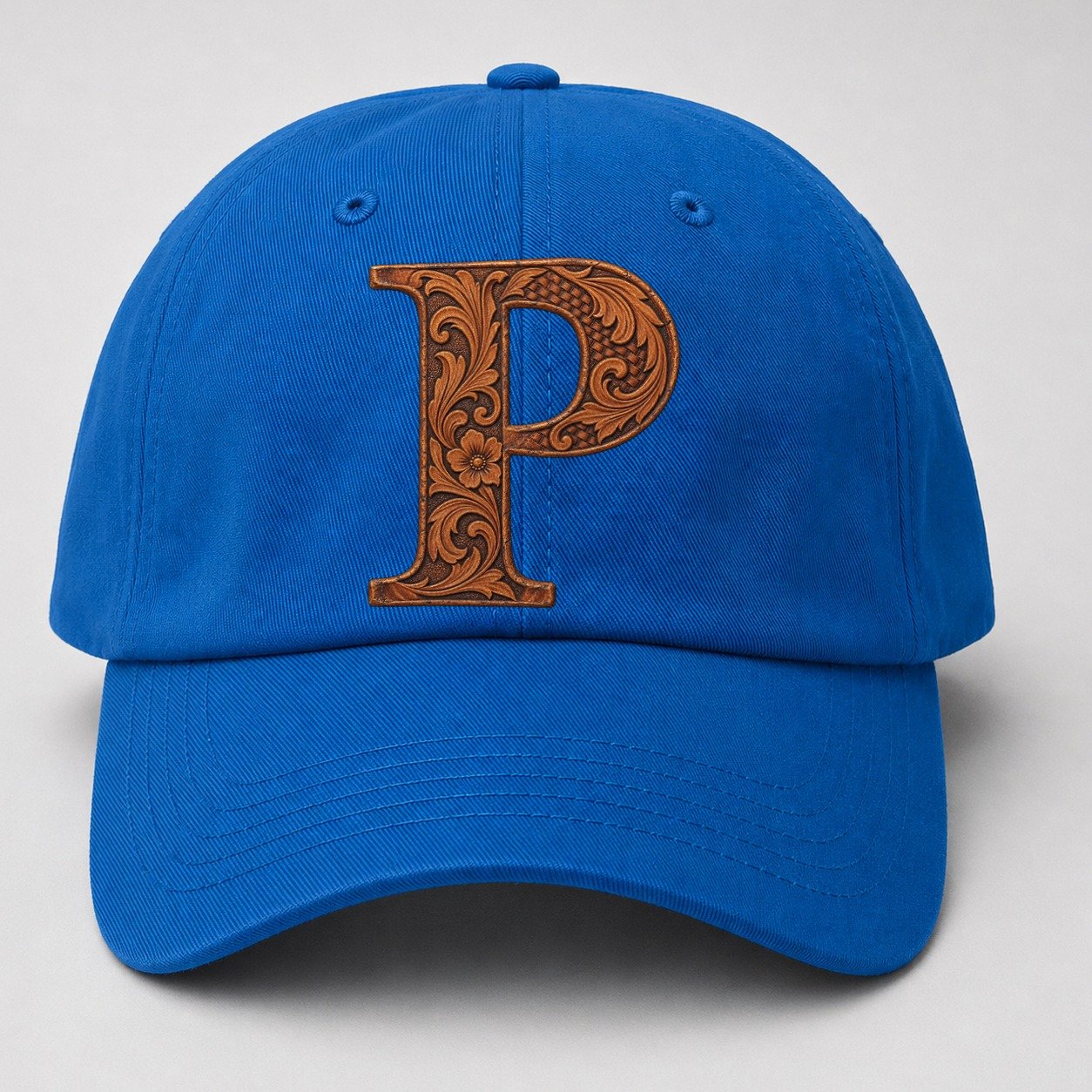 Tooled Leather P Monogram Baseball Cap – Blue