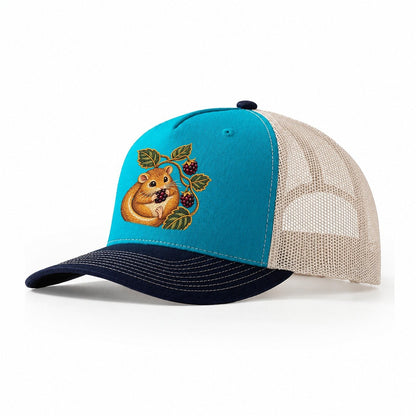 British Hedgerow Dormouse And Blackberries Uk Culture Heritage Trucker Hat – Teal Navy