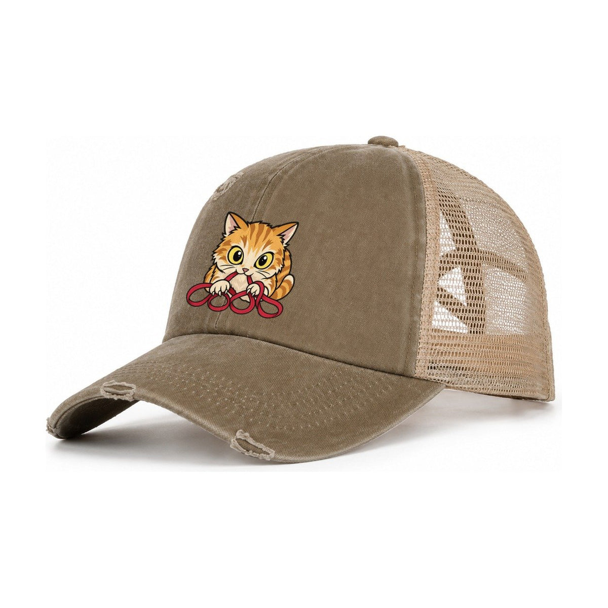 The Floss Bandit Needlework Women's Ponytail Trucker Hat – Taupe Khaki