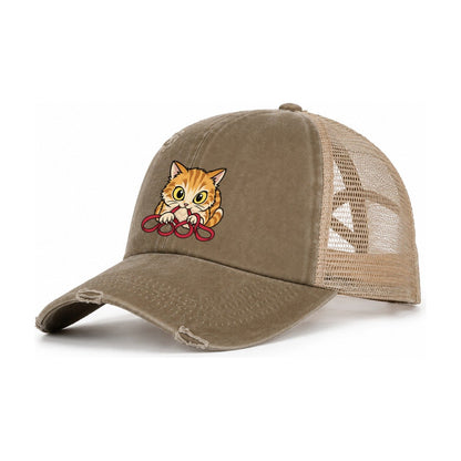 The Floss Bandit Needlework Women's Ponytail Trucker Hat – Taupe Khaki