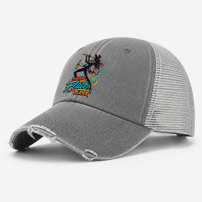 Proud Flute Player Music Instruments Washed Trucker Hat – Grey