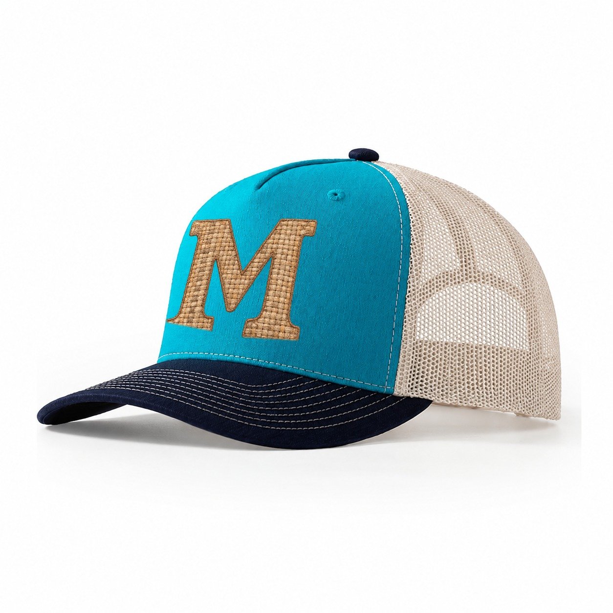 Woven Tweed M Monogram Trucker Hat – Teal Navy