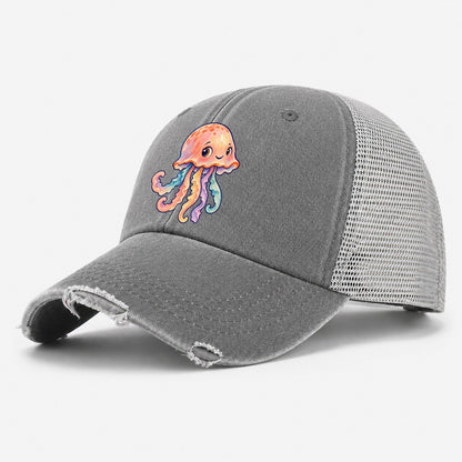 Jellyfish Bell Tilt Sea Sprite Washed Trucker Hat – Grey