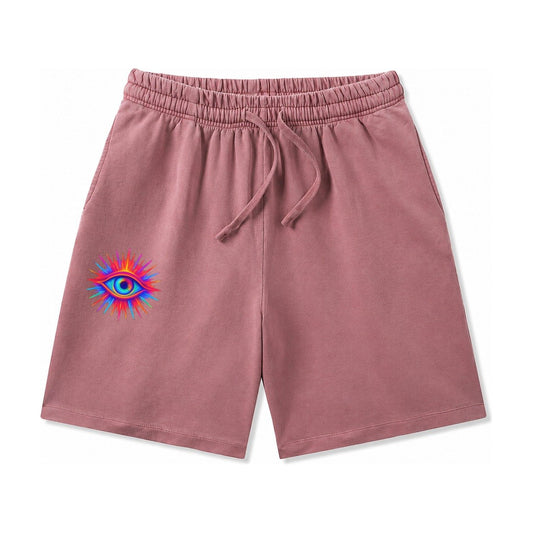 Rainbow Third Eye Prismatic Eye Radiating Spectrum Colors Re Washed Shorts – Burgundy