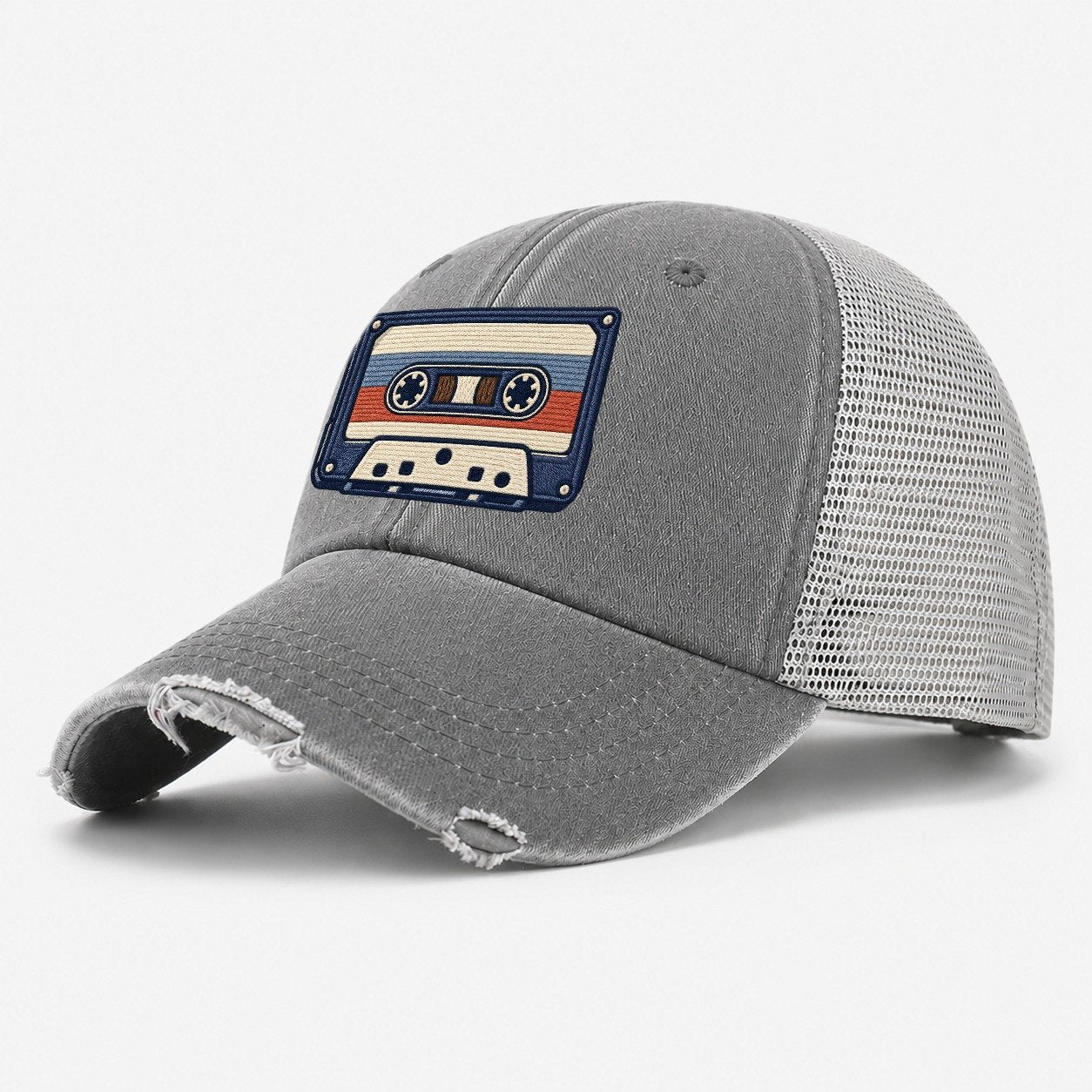Cassette Tape Tiny Solo Marks Washed Trucker Hat – Grey