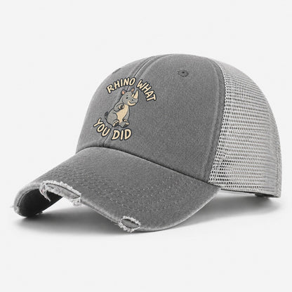 Rhino Animal Puns Washed Trucker Hat – Grey