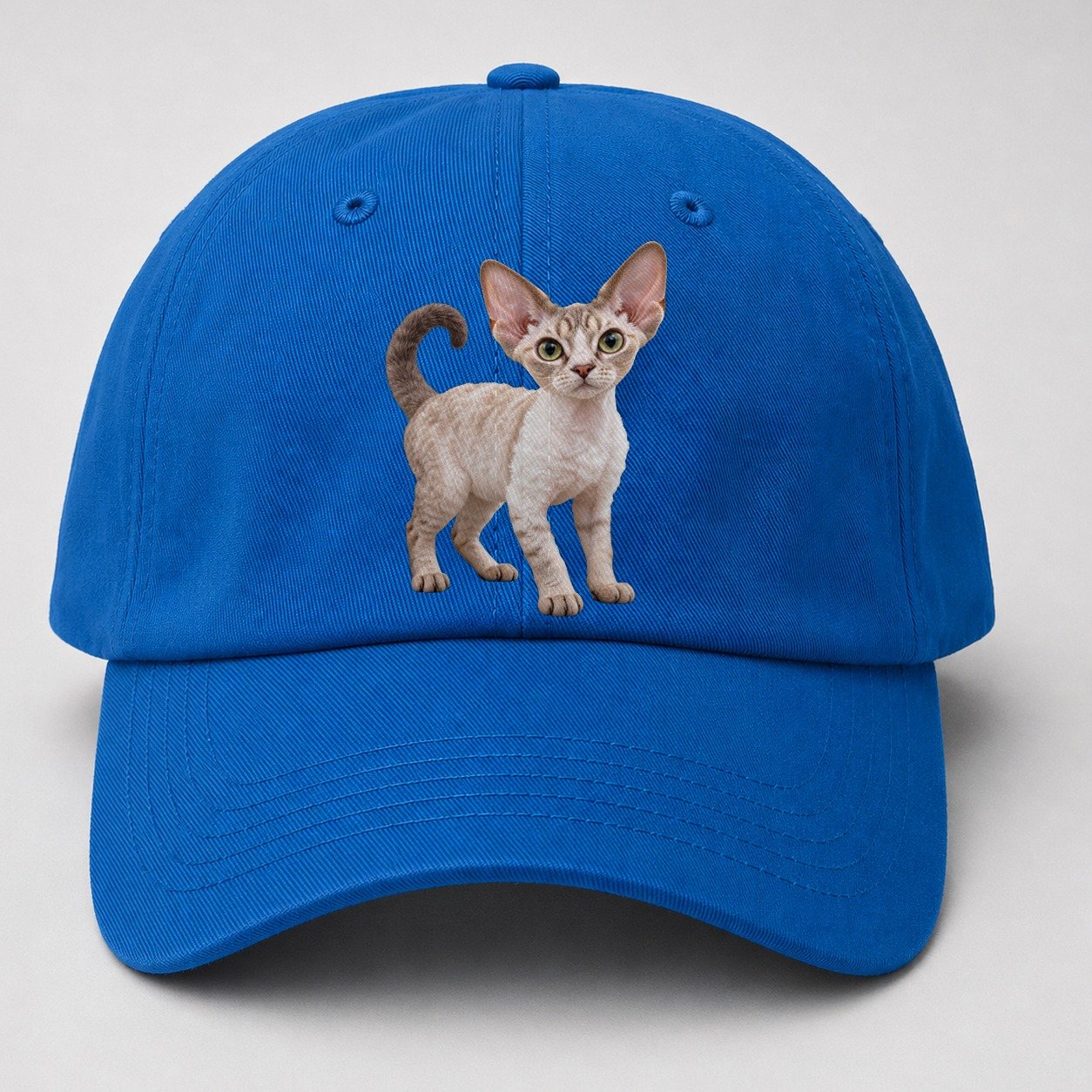 Devon Rex Standing Three Quarter Realistic Cat Portrait Baseball Cap – Blue