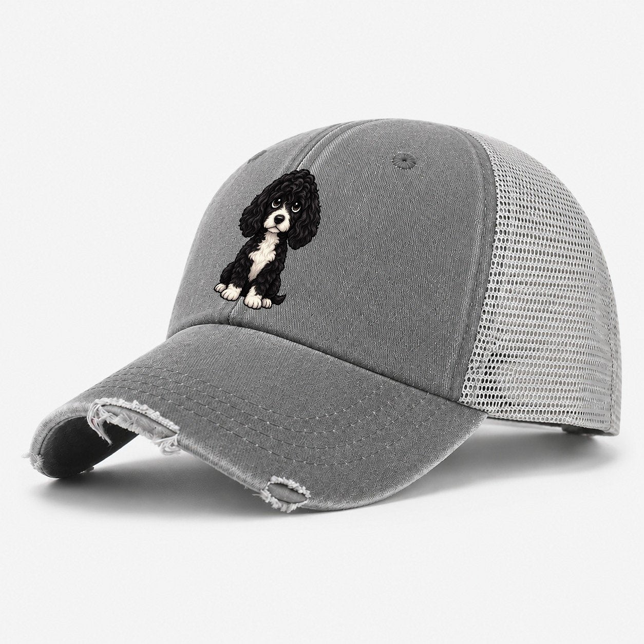 Portuguese Water Dog Sitting Sweetheart Washed Trucker Hat – Grey