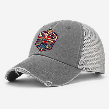 United Kingdom Retro Badge Country Logos Washed Trucker Hat – Grey