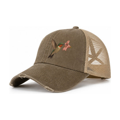 Hummingbird Haven Women's Ponytail Trucker Hat – Coffee Khaki