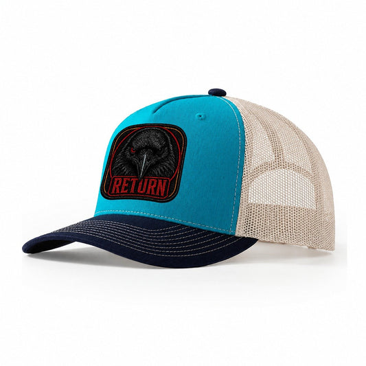 Raven Return Badge Trucker Hat – Teal Navy