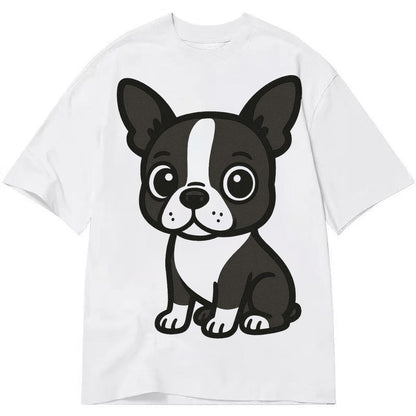 Boston Terrier Black And White Sitting Pose With Tuxedo Mark Classic T-shirt – White