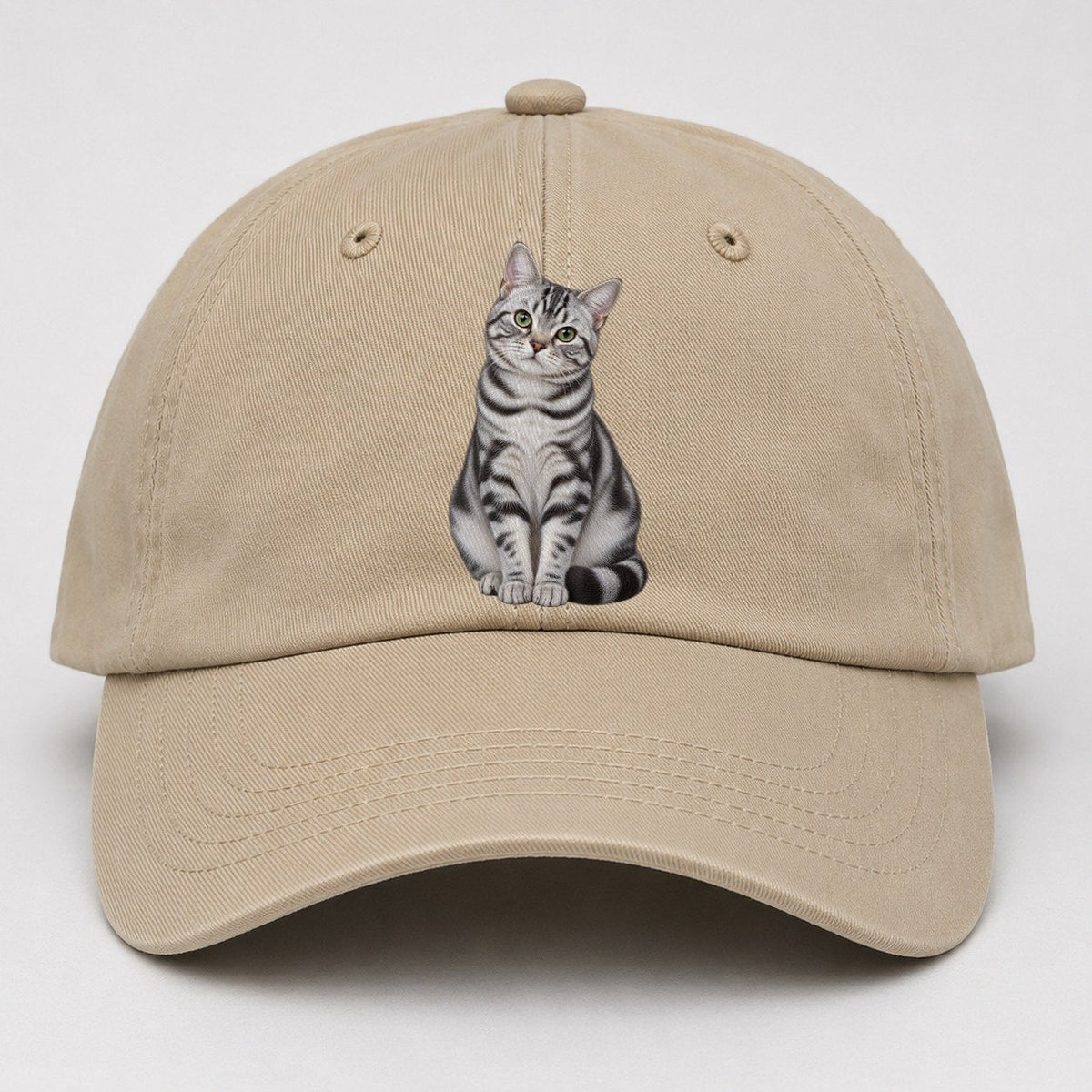 American Shorthair Seated Portrait Realistic Cat Portrait Baseball Cap – Khaki