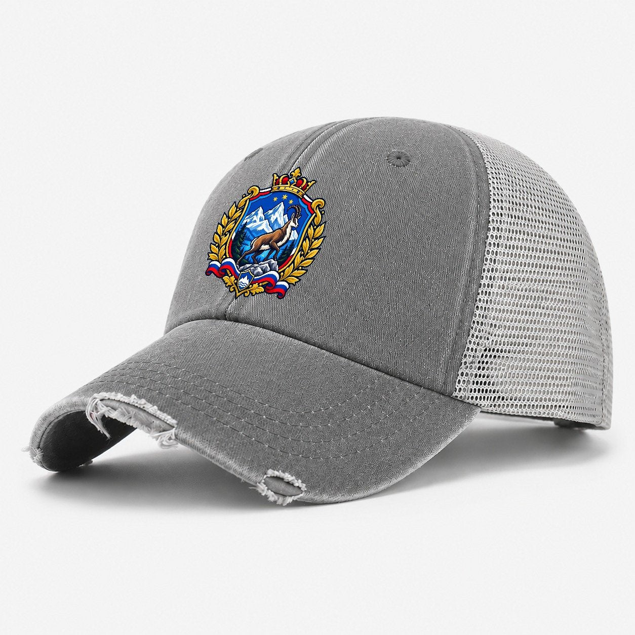 Slovenia Heraldic Crest Country Logos Washed Trucker Hat – Grey