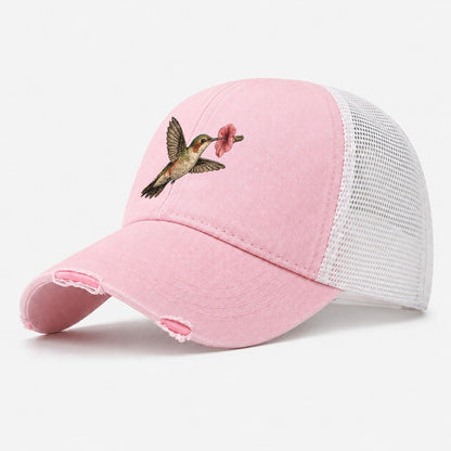 Hummingbird Nectar Design Washed Trucker Hat – Light Pink