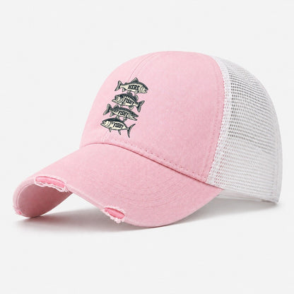 Here Fishy Fishy Stack Fishing Elegant Washed Trucker Hat – Light Pink